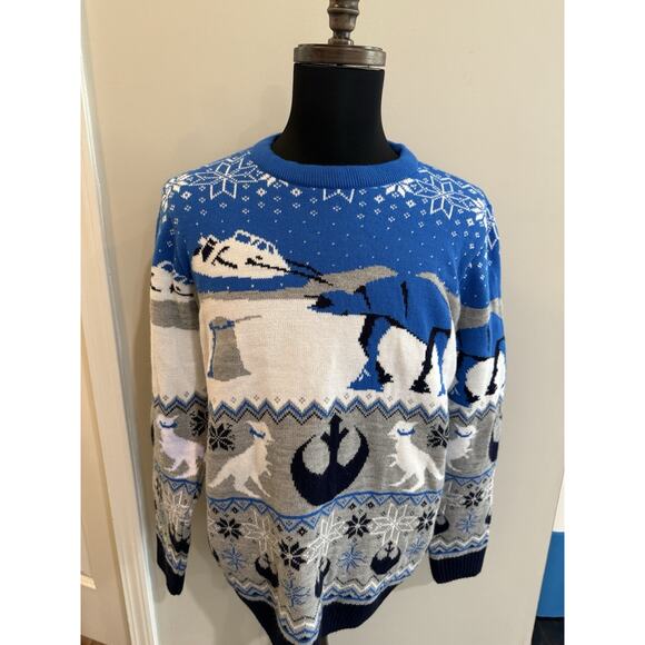 Star Wars Sweater Mens Large Hoth AT-AT Tauntaun Holiday Pullover Movie Sci-Fi - Picture 1 of 8